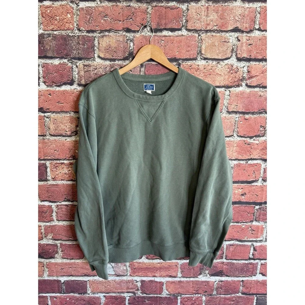 J. Crew Mens Green Long Sleeve Pullover Sweatshirt Crewneck Size XL Knit